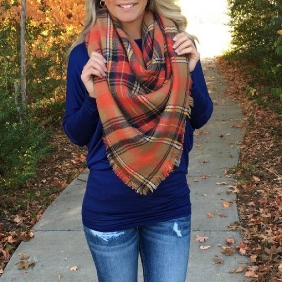 🎃 Pumpkin Spice🎃 Plaid Blanket Scarf - Picture 1 of 6